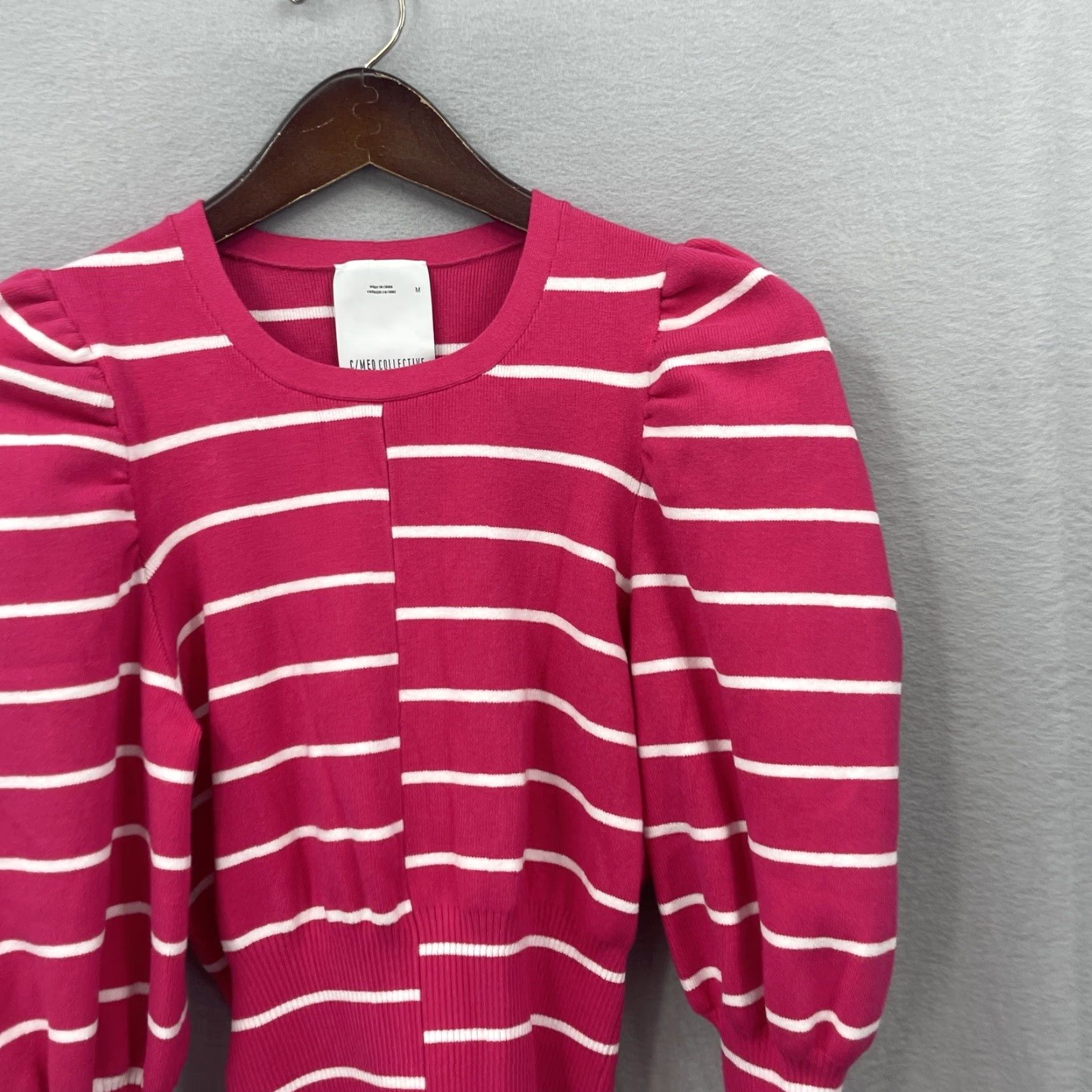 Vintage C/MEO COLLECTIVE Sweater Women M Striped Puff Sleeve Knit Pink Preppy Pullover Womens Size M / US 6-8 / IT 42-44 - 5 Thumbnail