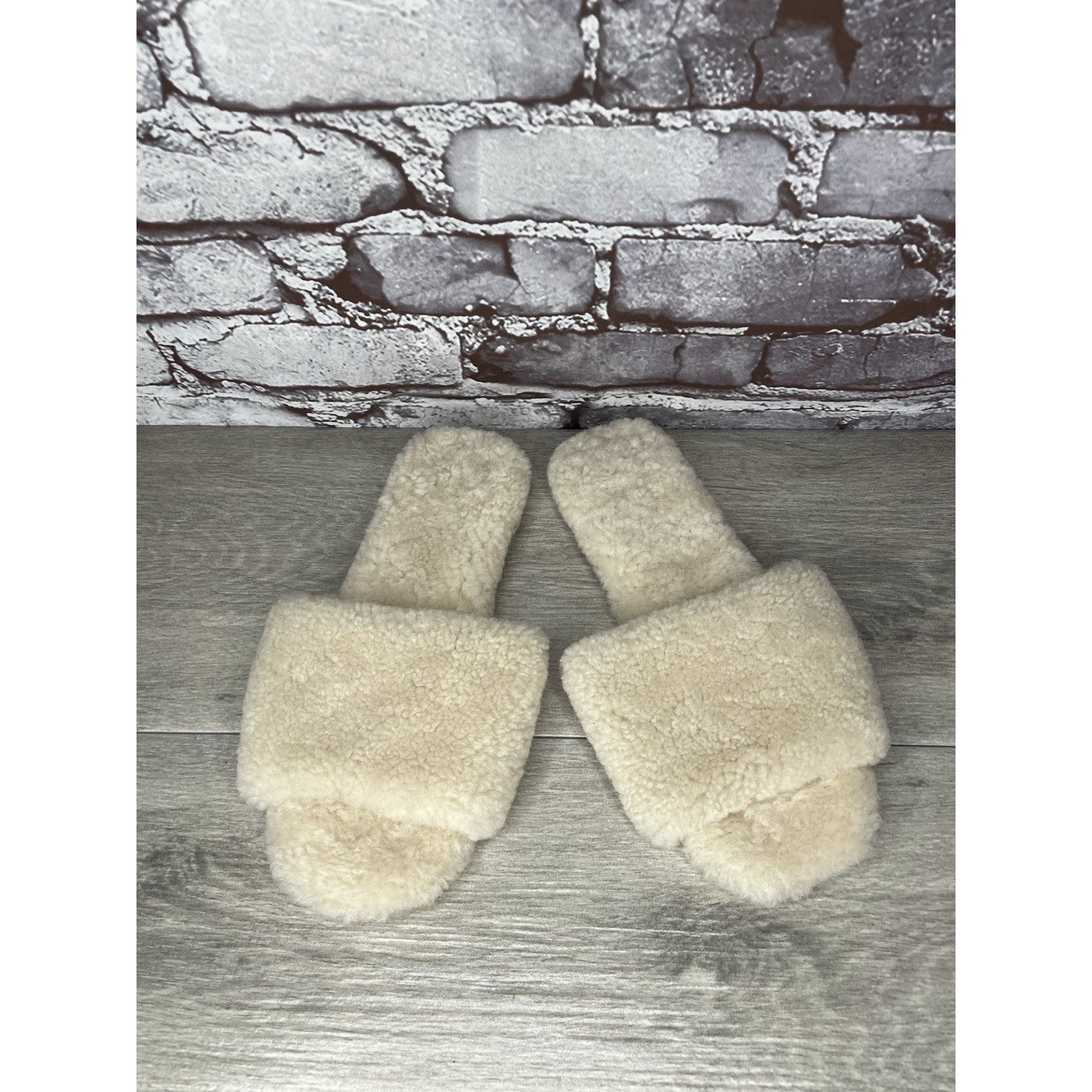 Other Raye Sherp Ivory Cream Faux Fur Slippers Open Toe Sandals Wo Size US 7 / IT 37 - 5 Thumbnail