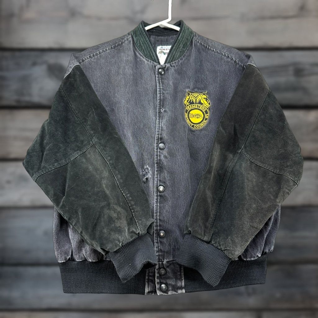 Vintage VINTAGE Avon Teamsters Jacket Mens L Black Denim Varsity 90s USA Leather Suede Logo Zip Snap Size US L / EU 52-54 / 3 - 1 Thumbnail