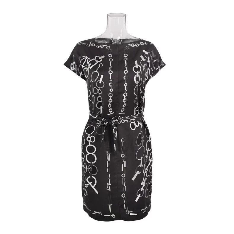 Hermes Hermès Black Chain Print Silk Dress Size US S / EU 44-46 / 1 - 1 Thumbnail