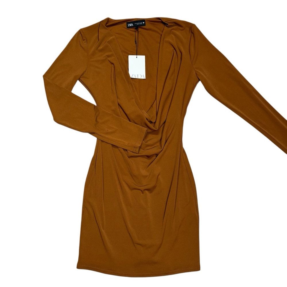 Zara NWT New Zara Cowl Neck Brown Mini Dress Size M Size M / US 6-8 / IT 42-44 - 7 Thumbnail