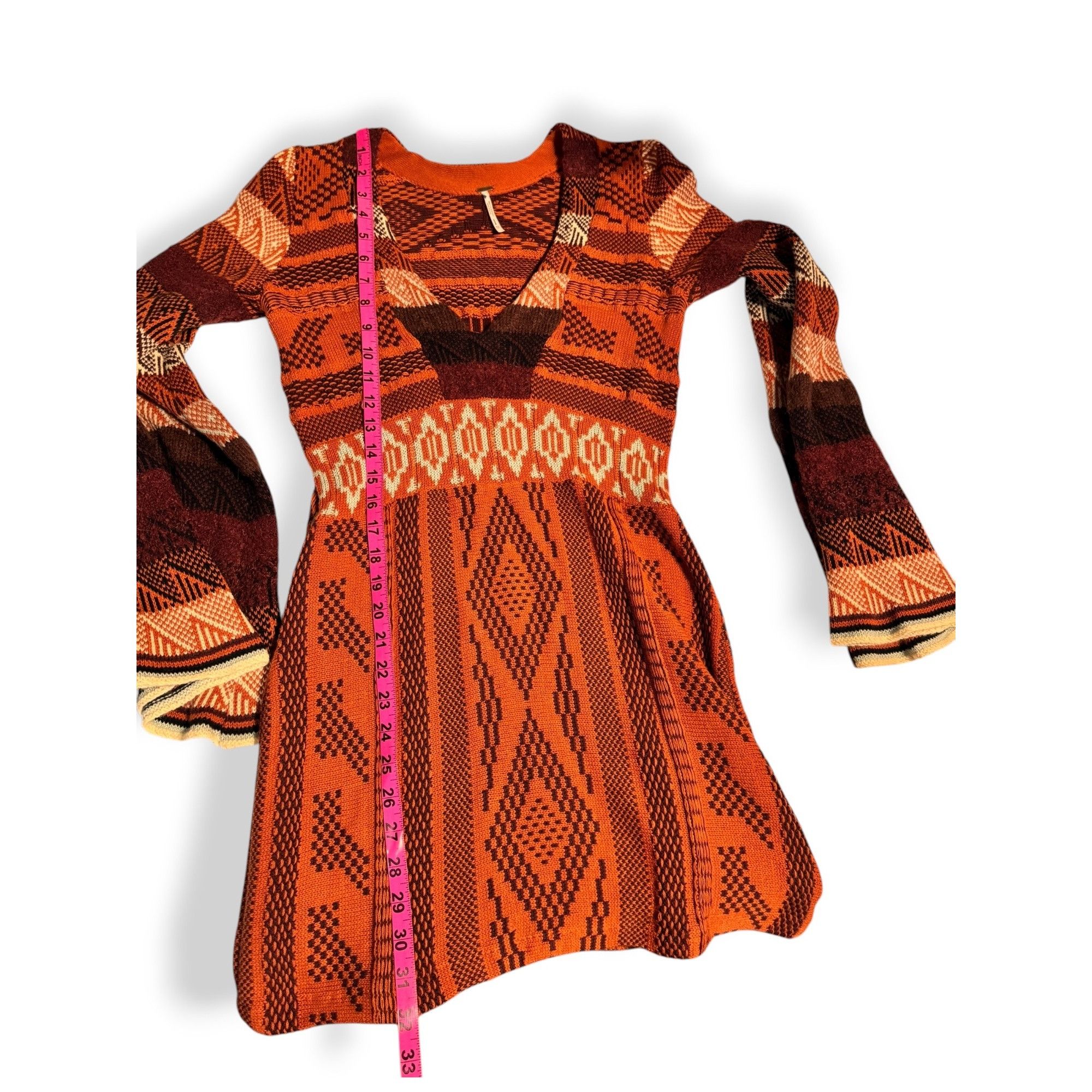 Free People Free People Orange Knit Boho Sweater Dress XS Bell Sleeves T Size XS / US 0-2 / IT 36-38 - 3 Thumbnail