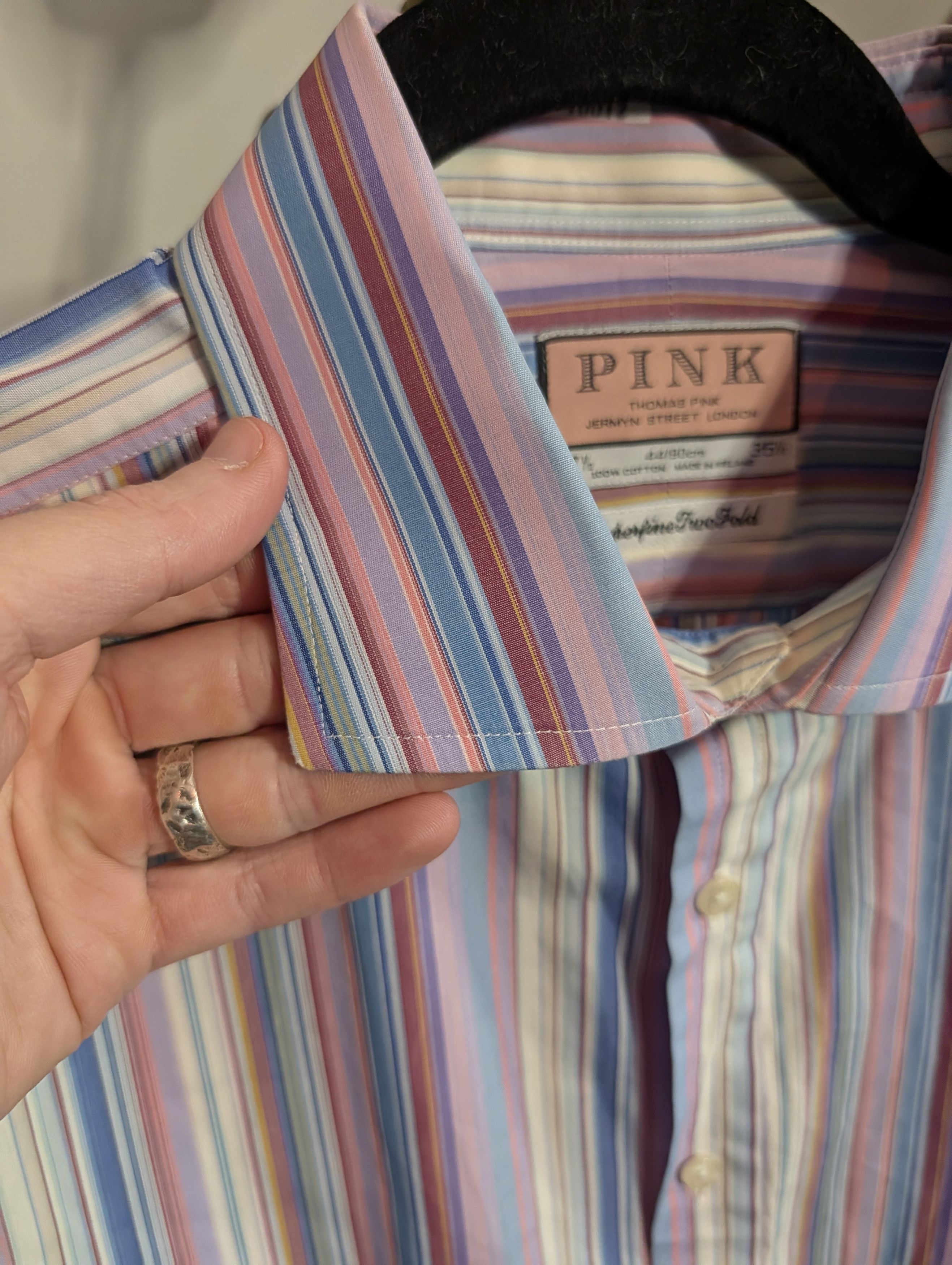 Thomas Pink Multicolor striped Superfine Two Fold Irish dress shirt 17.5 Size US XL / EU 56 / 4 - 3 Thumbnail
