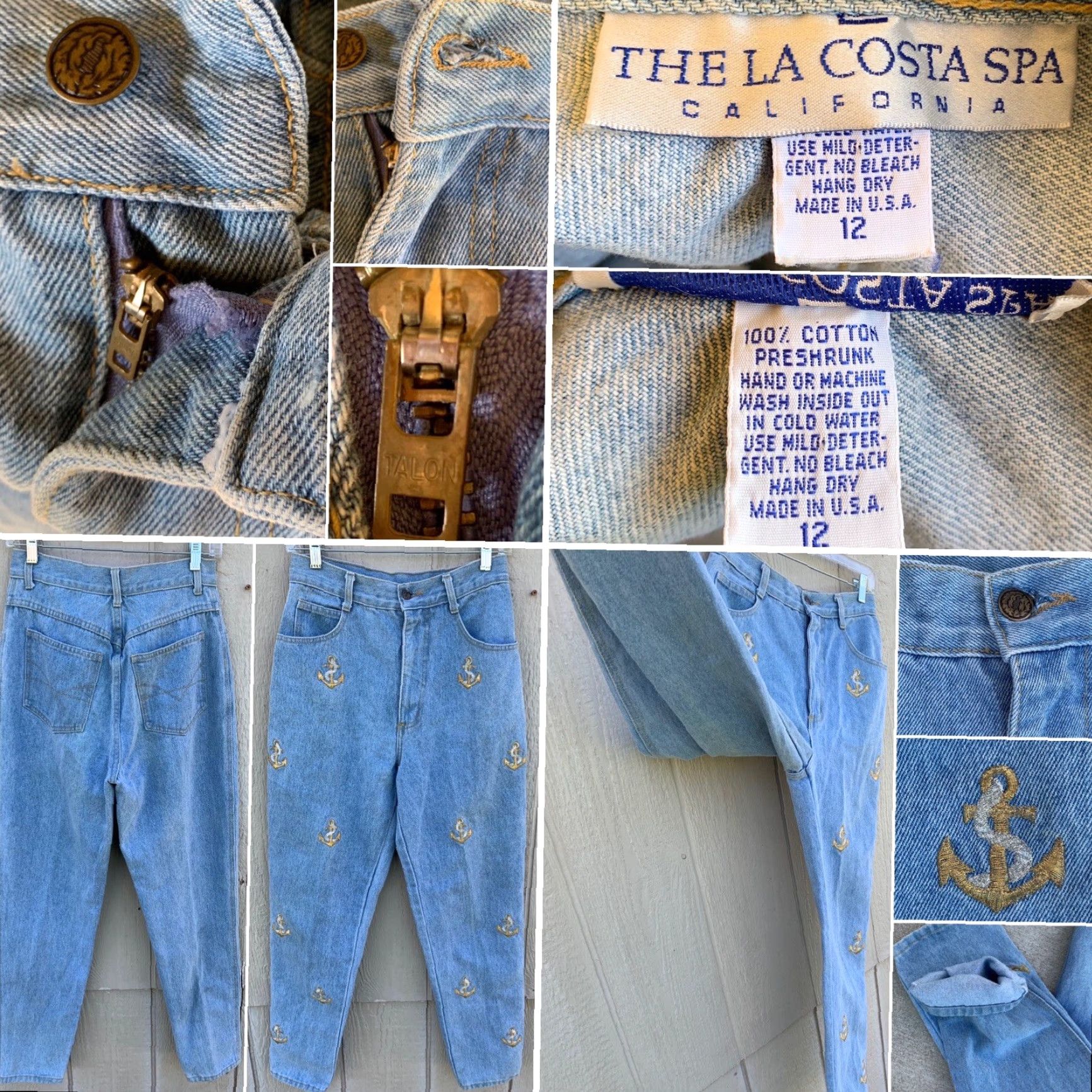 Vintage VINTAGE The La Costa Spa California high waist tapered leg jeans embroidered anchor anchors sz 12 28” waist blue cotton 1980s 1990s Mens? Womens? Size 34" / US 12 / IT 48 - 6 Thumbnail