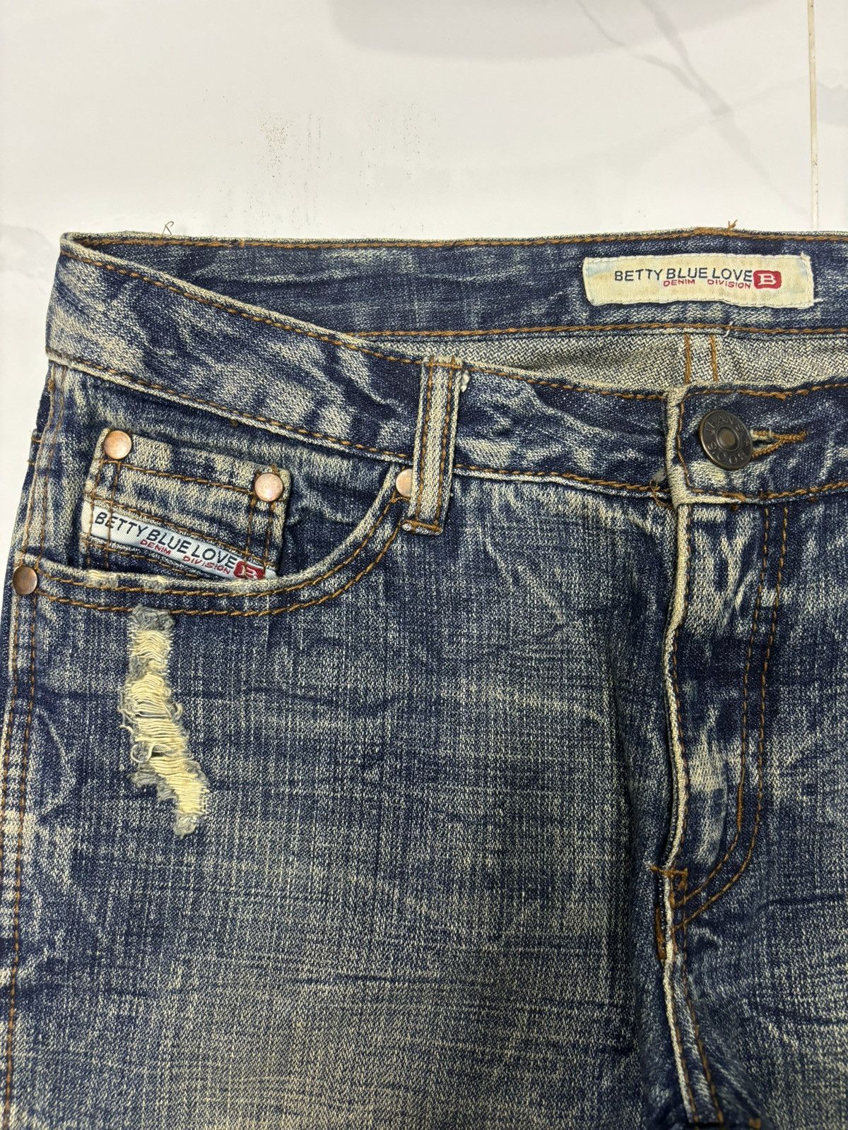 If Six Was Nine ❤️‍🔥THRASHED RIPPED RUSTY FLARED DENIM JEANS DIESEL STYLE Size US 32 / EU 48 - 9 Thumbnail