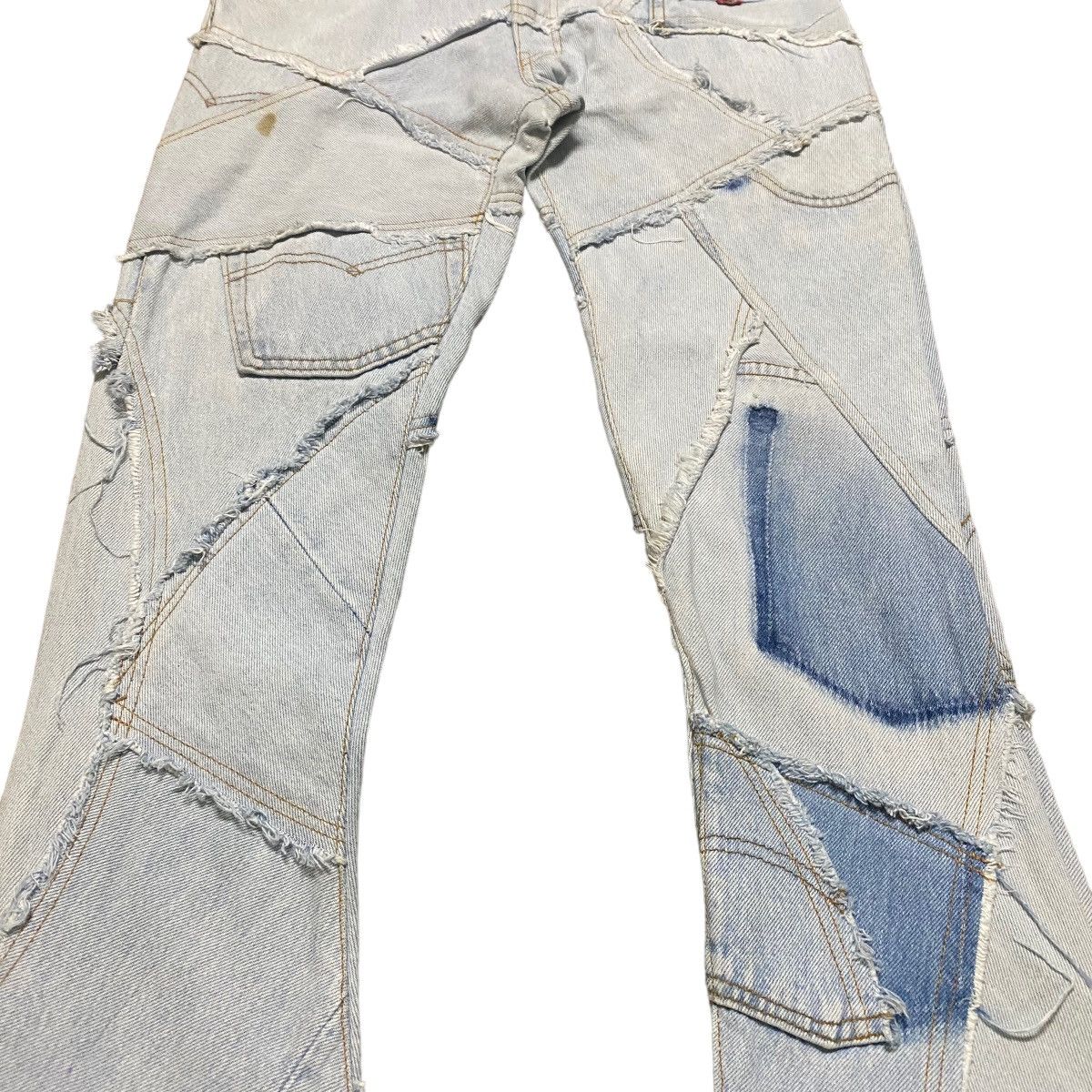 Japanese Brand JUNGLE CAT Reworked Recylce Paper Denim Flare Jeans Size US 28 / EU 44 - 6 Thumbnail