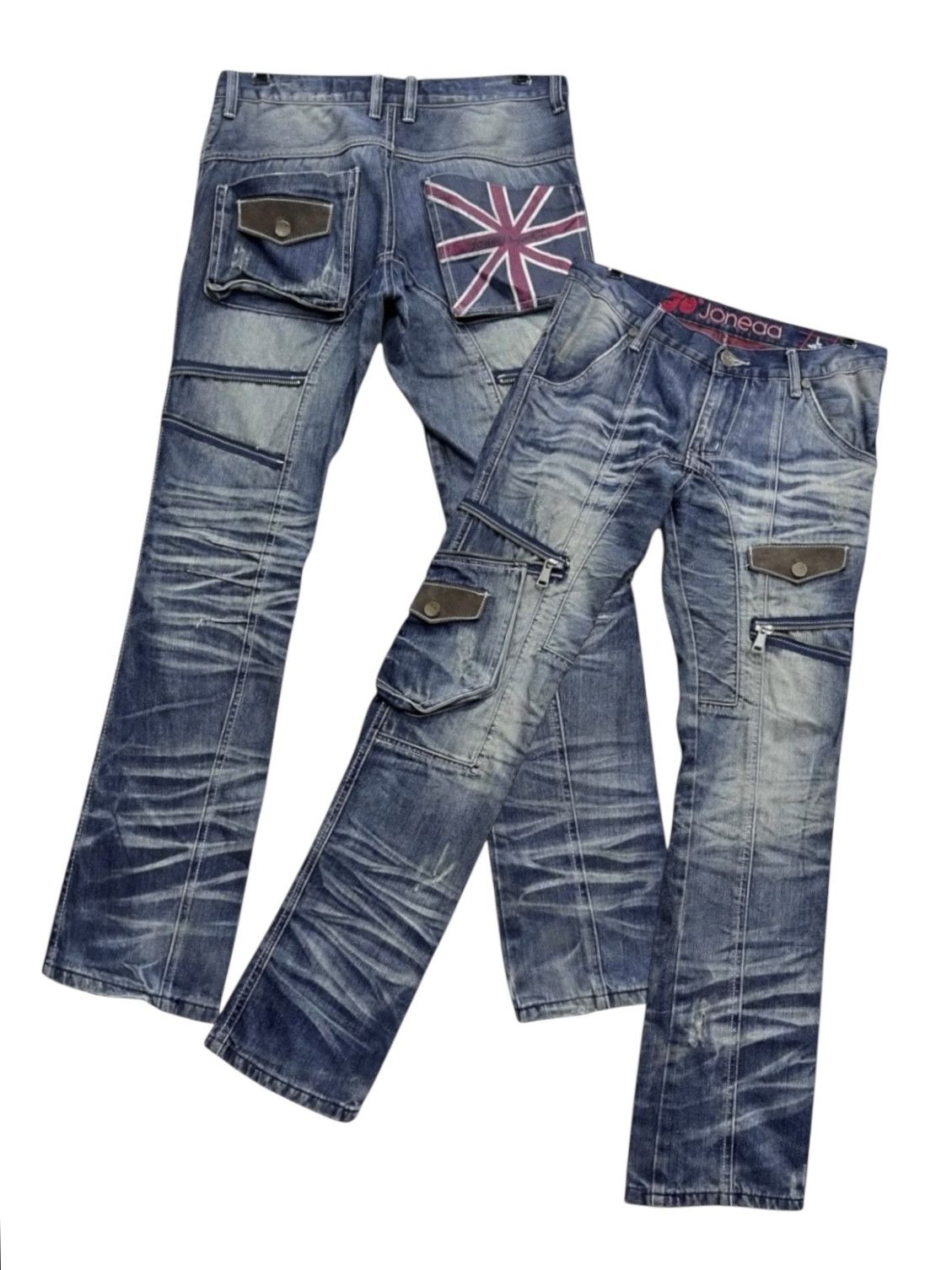 Japanese Brand FYE🔥Vintage Punk Grunge Union Jack Mudwash Clawmark Denim Size US 31 - 3 Thumbnail