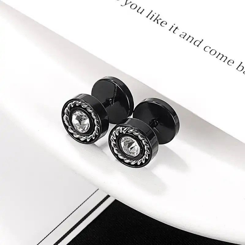 Jewelry all-match simple stainless steel Earrings round zircon Size ONE SIZE - 2 Thumbnail