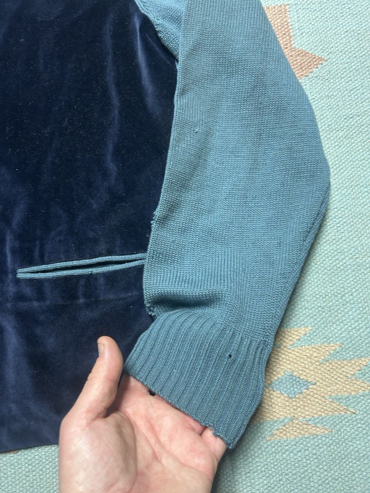 Vintage 50s cardigan sweater wool knit velour distress 2 tone Medium Size US M / EU 48-50 / 2 - 4 Thumbnail