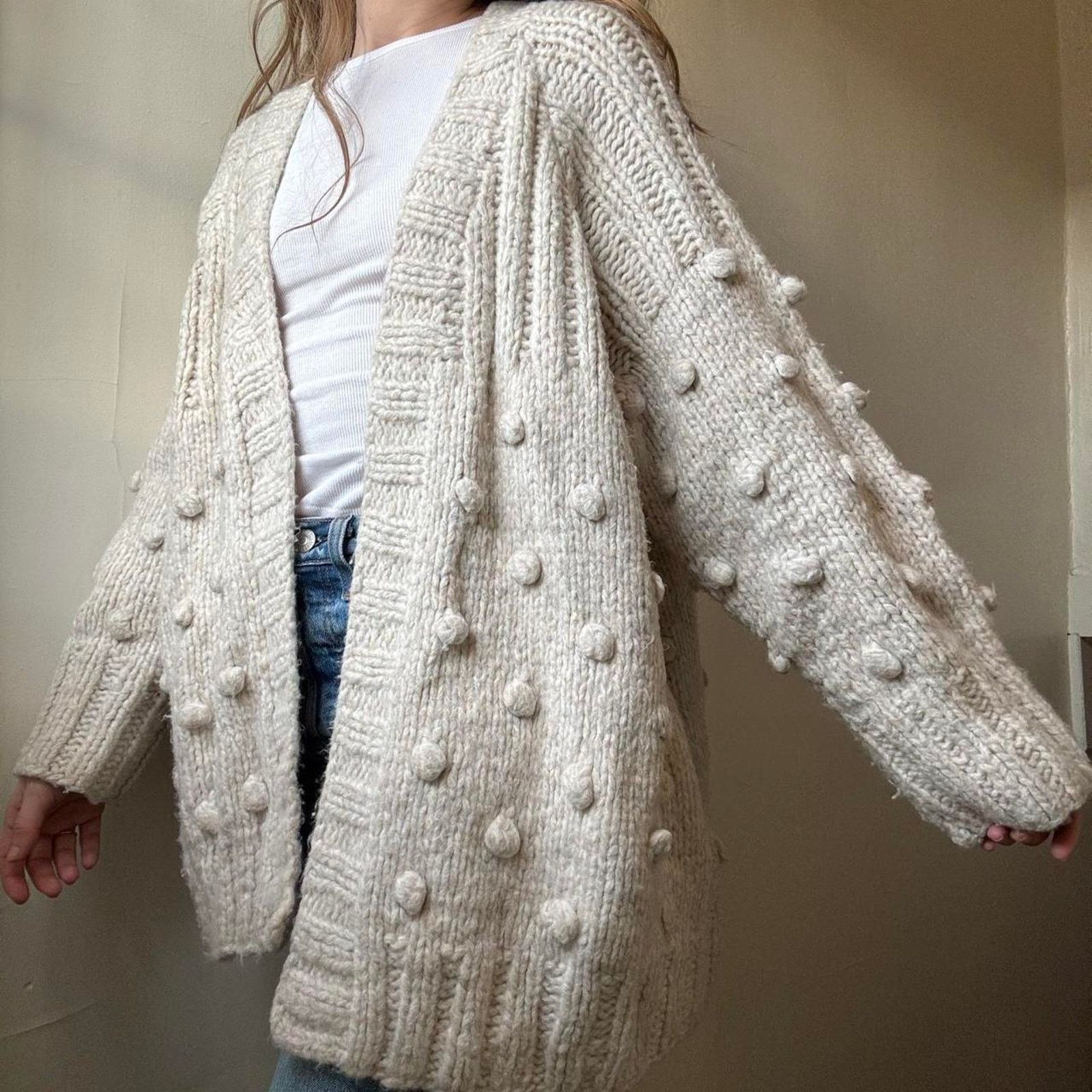 By Together By Together Cream Knit Open Front Cardigan Small Medium Wool Size S / US 4 / IT 40 - 3 Thumbnail