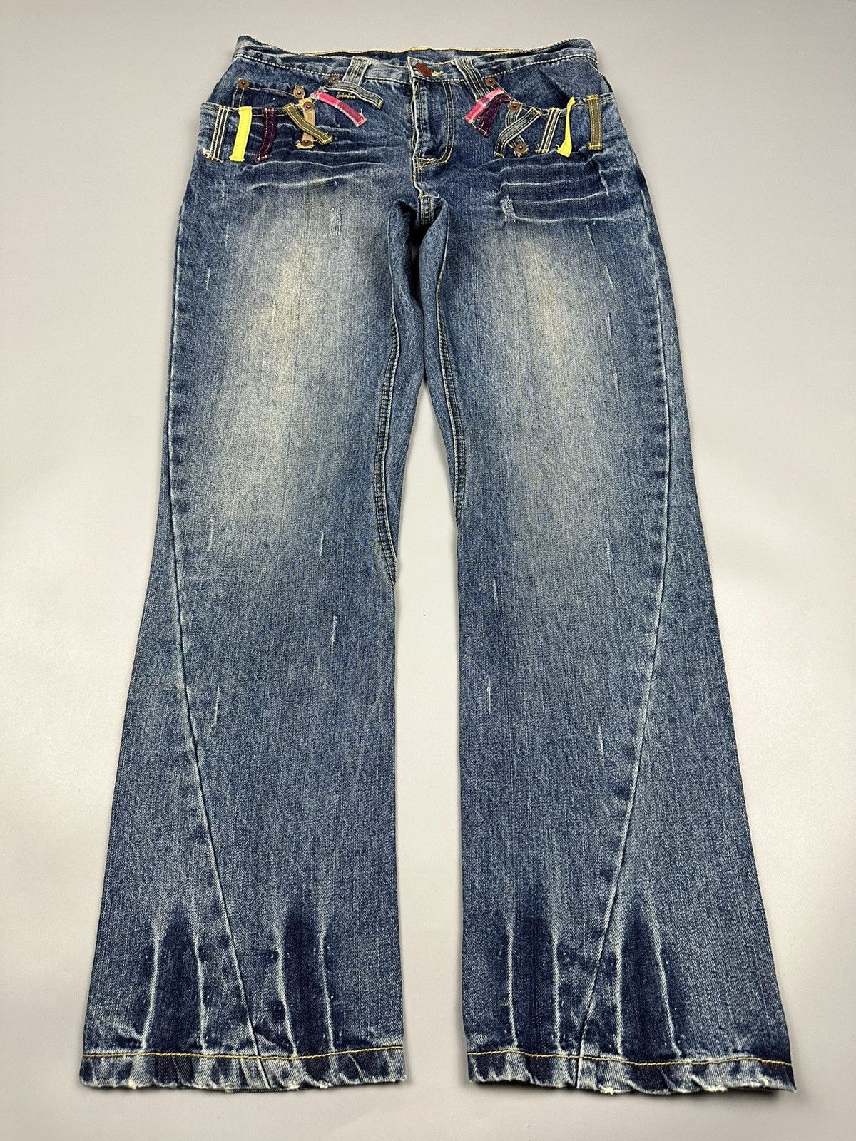 If Six Was Nine × Le Grande Bleu (L.G.B.) Vintage Six Star Iron Co Double Waist Whiskered Jeans Size US 32 / EU 48 - 3 Thumbnail