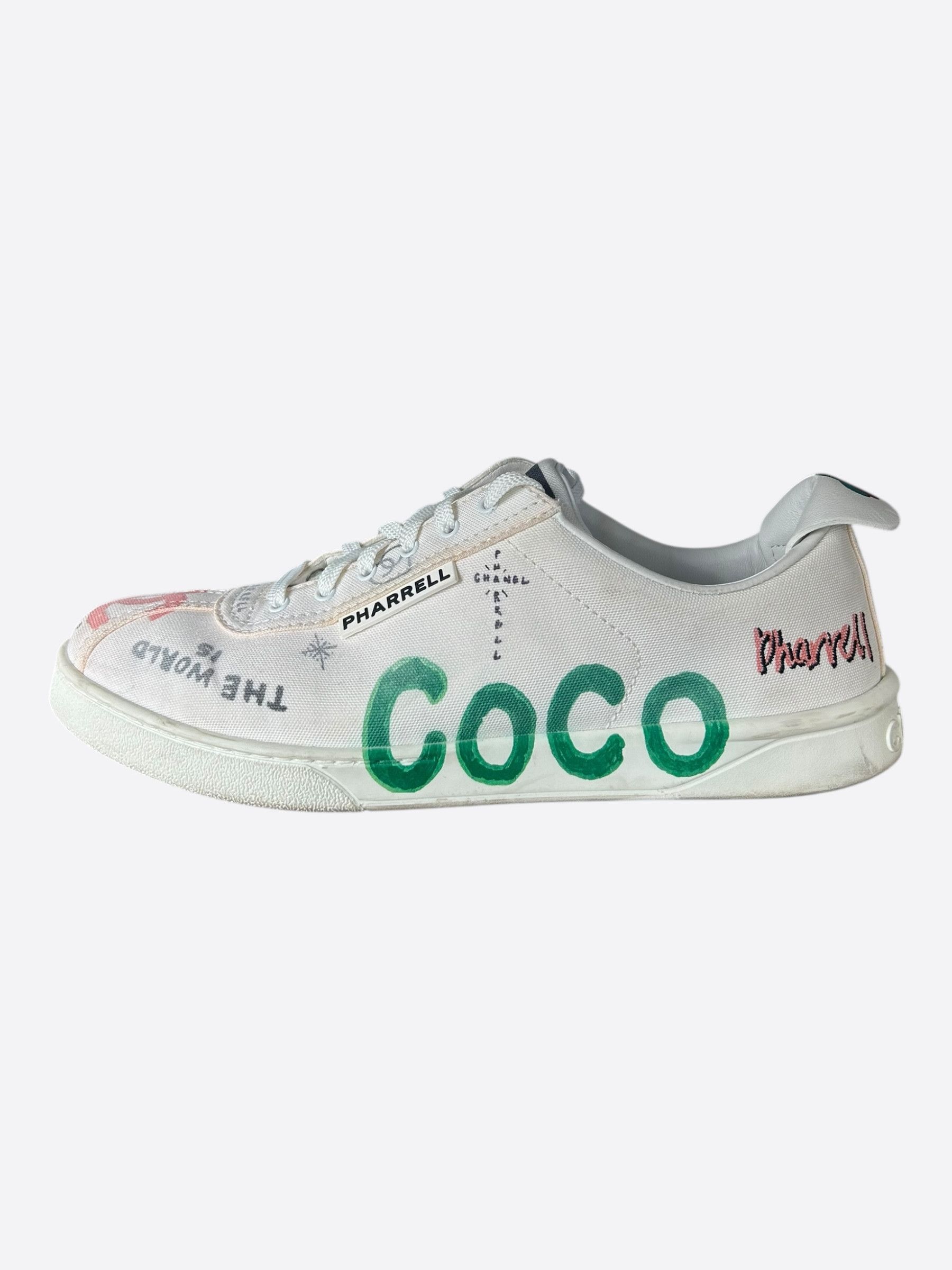 Chanel Chanel Pharrell White & Multicolor Graffiti Logo Sneakers Size US 10 / EU 43 - 3 Thumbnail