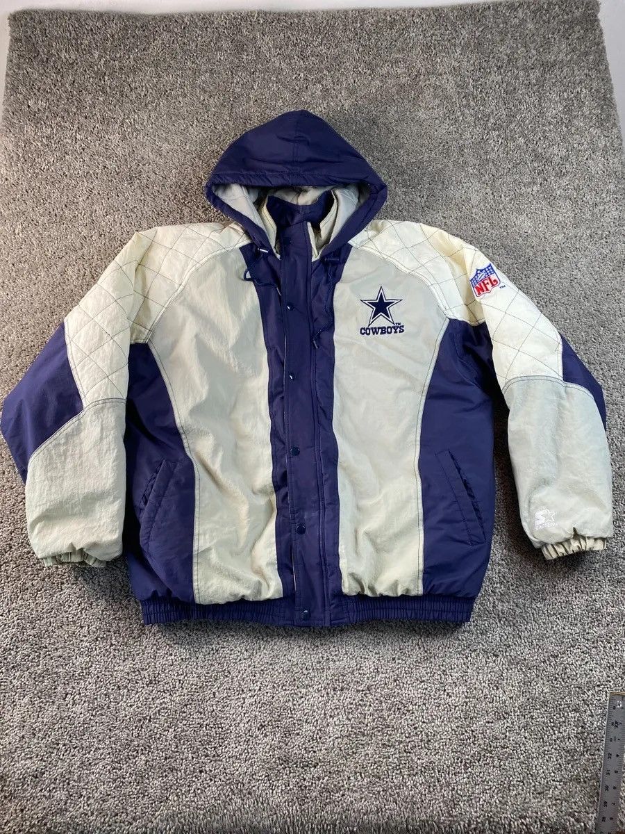 image of Nfl x Starter Vintage Starter Puffer Jacket in Blue, Men's (Size XL)