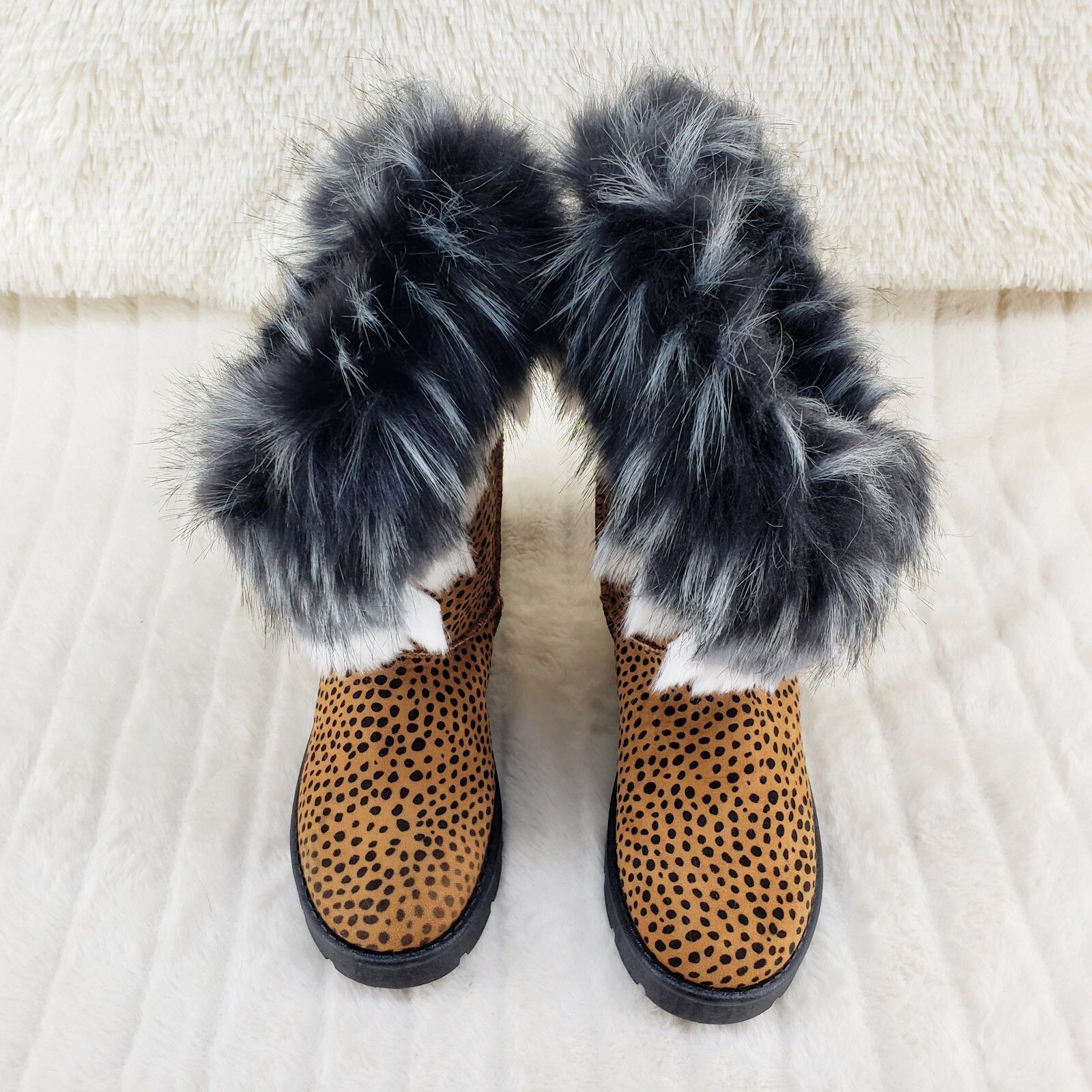 Other Chi Chi Cheetah Animal Print Faux Fur Thick Lined Winter Boo Size US 7 / IT 37 - 6 Thumbnail