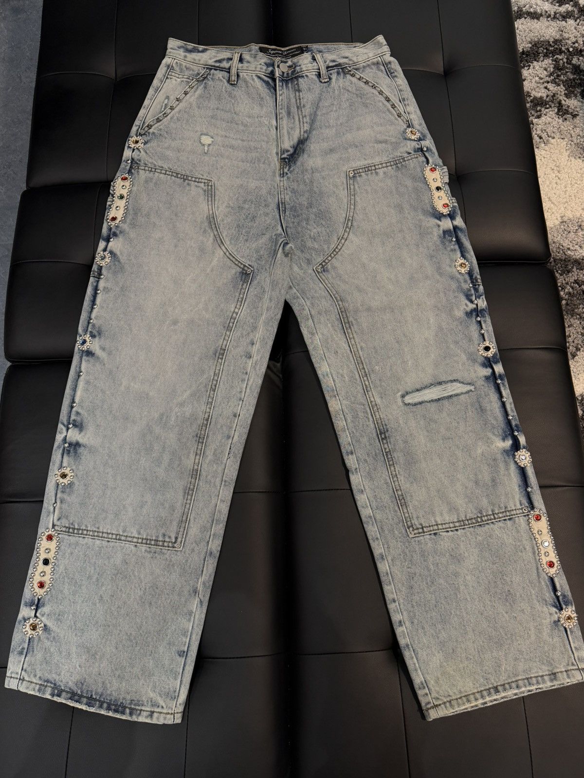 Other Size 36 - JP Sorrow Rhinestone Double Knee Denim Size US 36 / EU 52 - 1 Thumbnail