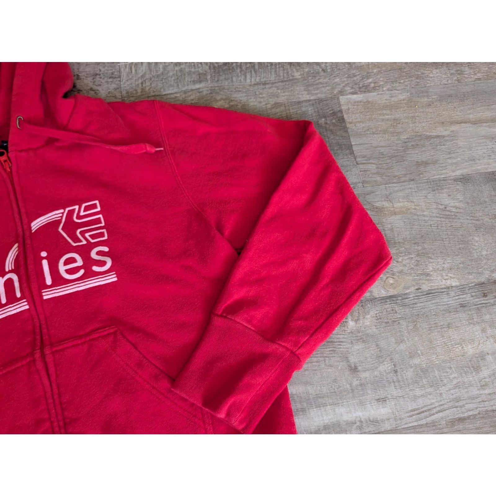 Etnies Etnies Women's Red Full Zip Hooded Sweatshirt Logo Script Distressed Size L Size L / US 10 / IT 46 - 3 Thumbnail