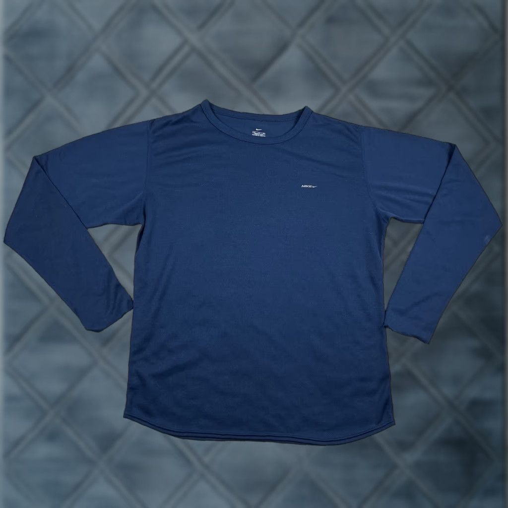 Nike VINTAGE Nike Shirt XL Blue Dri-FIT Long Sleeve Swoosh Training USA Made Y2K Mens Size US XL / EU 56 / 4 - 1 Thumbnail