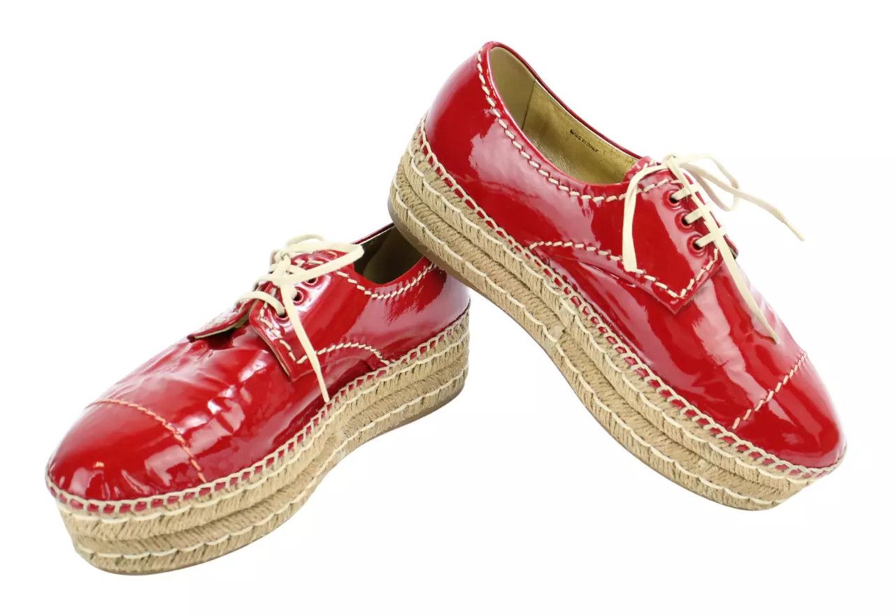 Prada PRADA Women's EU 36.5 Red Patent Leather Lace Up Espadrille Size US 6.5 / IT 36.5 - 1 Thumbnail