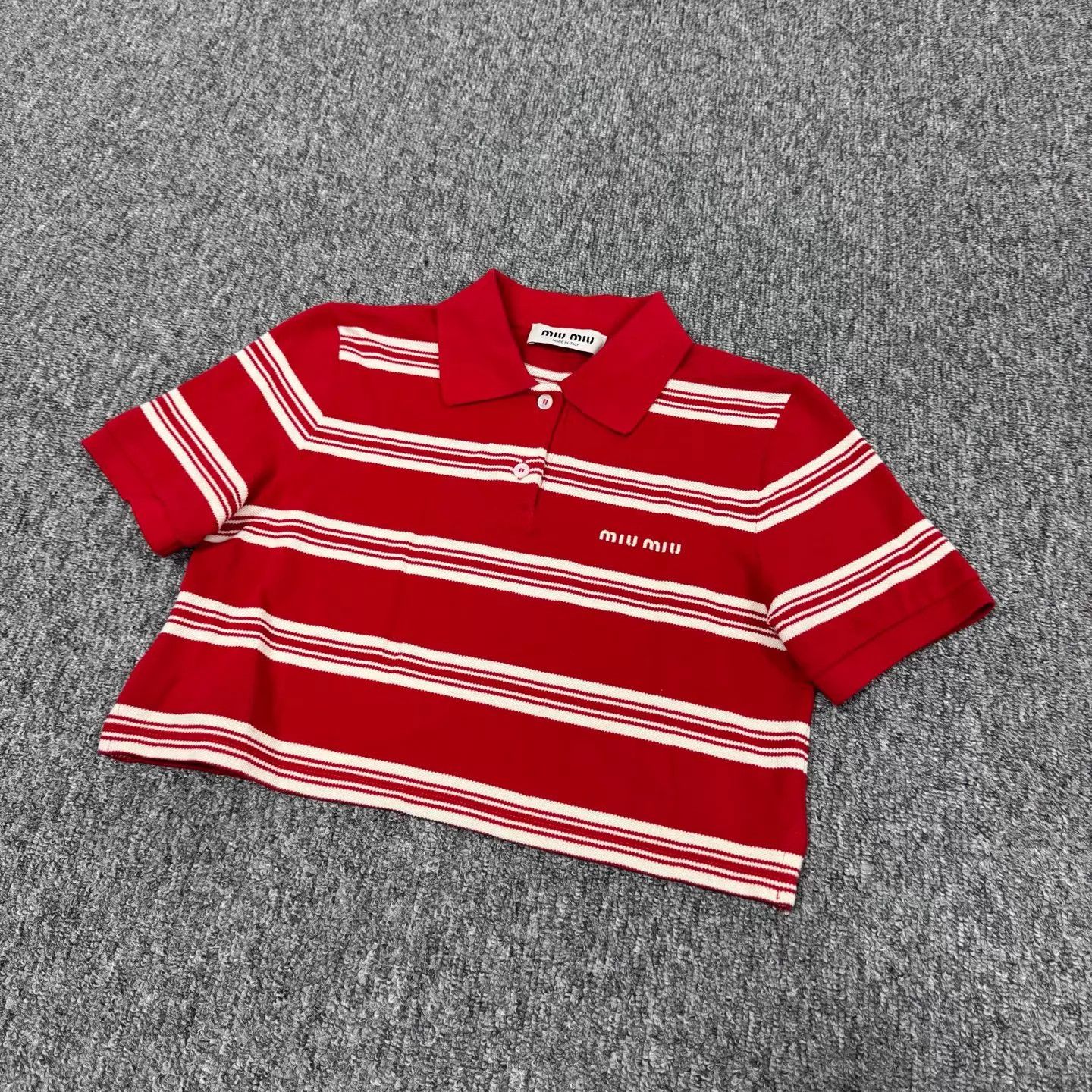 Miu Miu MIU MIU Embroidered Logo Red & White Striped Polo XS 99 New Size XS / US 0-2 / IT 36-38 - 3 Thumbnail