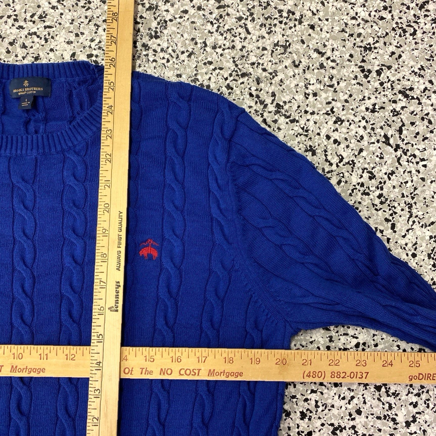 Brooks Brothers Brooks Brothers Supima Cotton Cable Knit Blue Crew Sweater Size Large Size US L / EU 52-54 / 3 - 3 Thumbnail