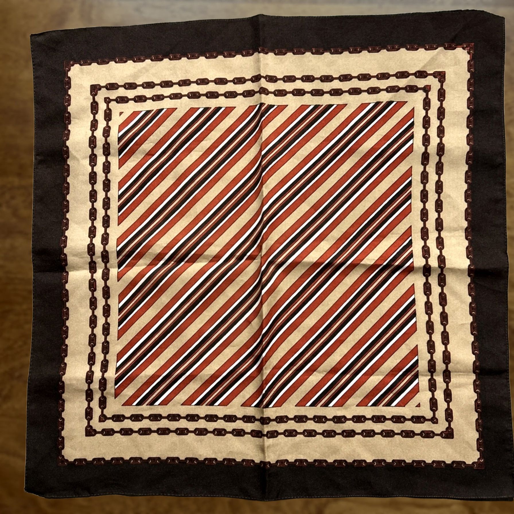 Vintage VINTAGE Baar & Beards Square Scarf Unisex Polyester Brown Stripe Japan 19 1/2” Mod Luxe W16 Size ONE SIZE - 1 Thumbnail