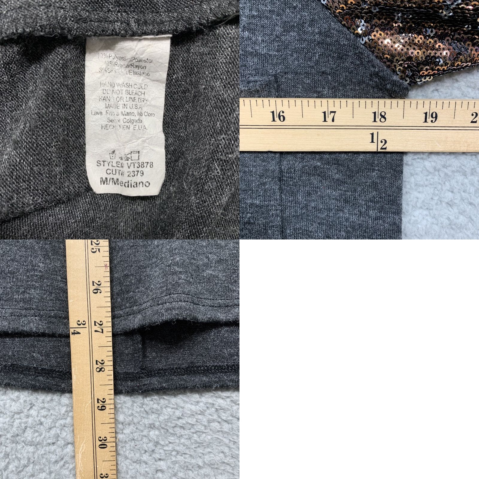 Vintage Vanilla Bay T-Shirt Women’s Size M Gray Front Pocket Bronze Sparkle Sleeves Shirt, Casual, Relaxed Fit Size M / US 6-8 / IT 42-44 - 8 Thumbnail