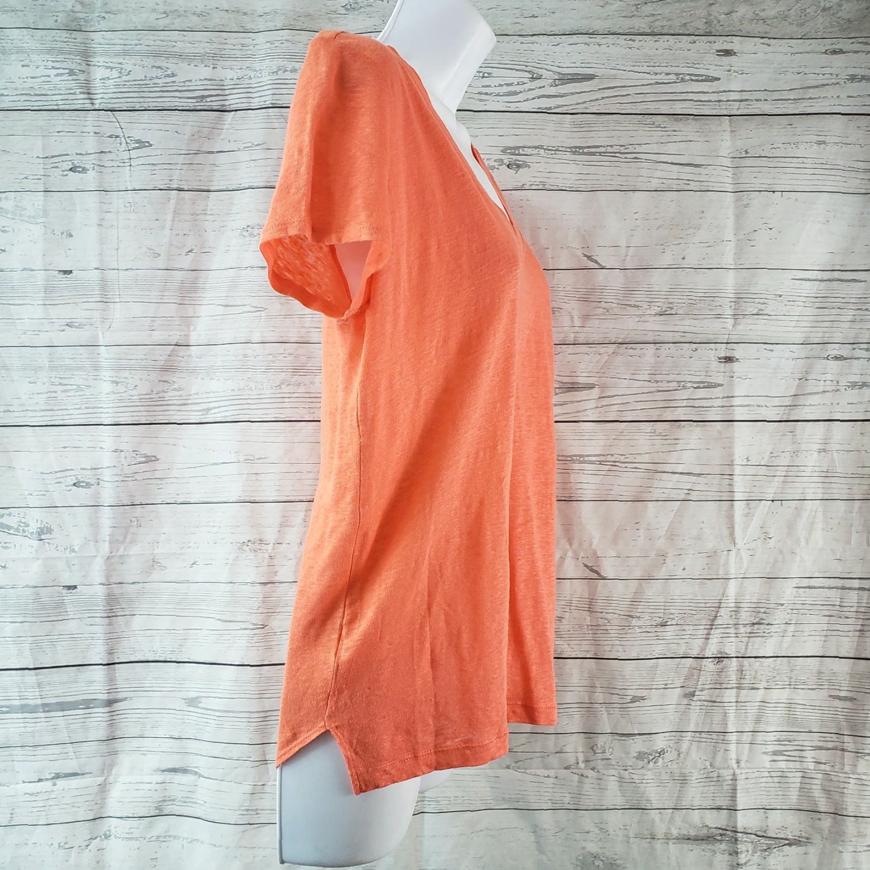 Lou & Grey Lou & Grey Womens Linen Tee XS Solid Orange Short Sleeve Scoop Neck Shirt Size 26" / US 2 / IT 38 - 3 Thumbnail