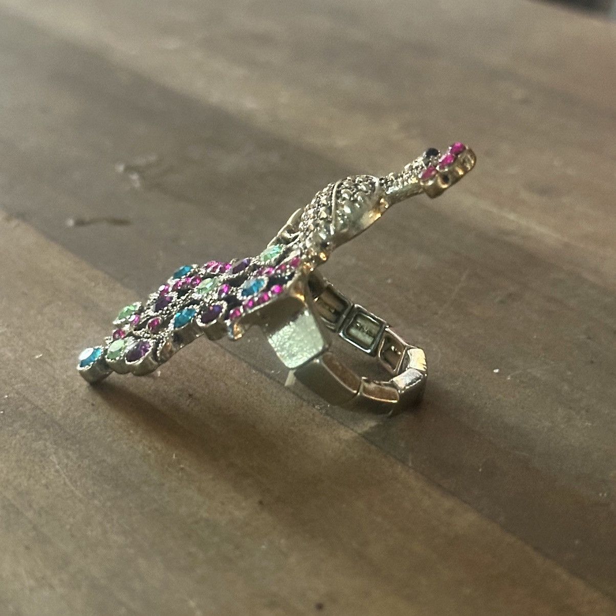 Vintage Vintage rhinestone peacock stretch ring Size ONE SIZE - 7 Thumbnail