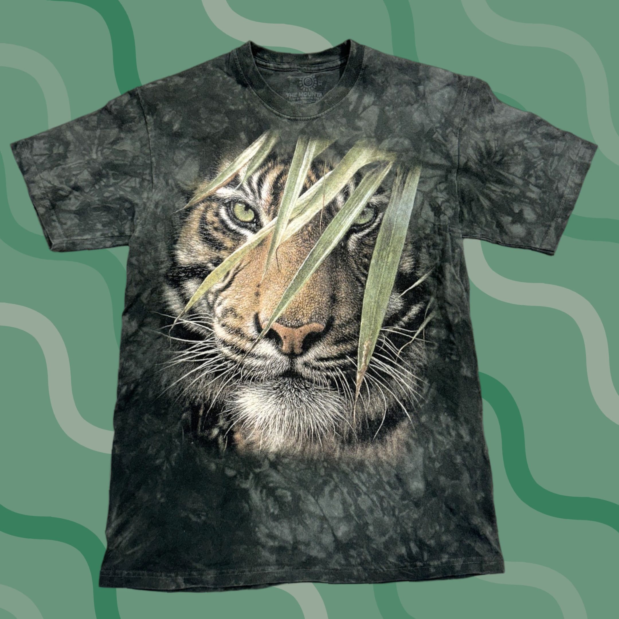 The Mountain VINTAGE The Mountain Shirt Mens Medium Green Black Tie-Dye Tiger Big Face Graphic Animal Size US M / EU 48-50 / 2 - 1 Thumbnail