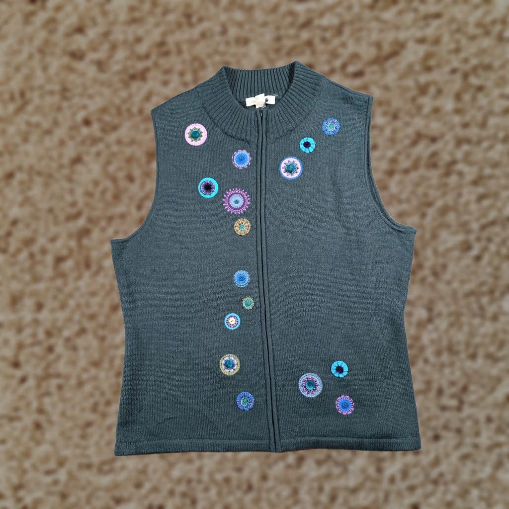 Coldwater Creek VINTAGE Coldwater Creek Vest Sweater Womens XL Green Wool Beaded Full Zip Casual Fall Winter Spring Size XL / US 12-14 / IT 48-50 - 1 Thumbnail