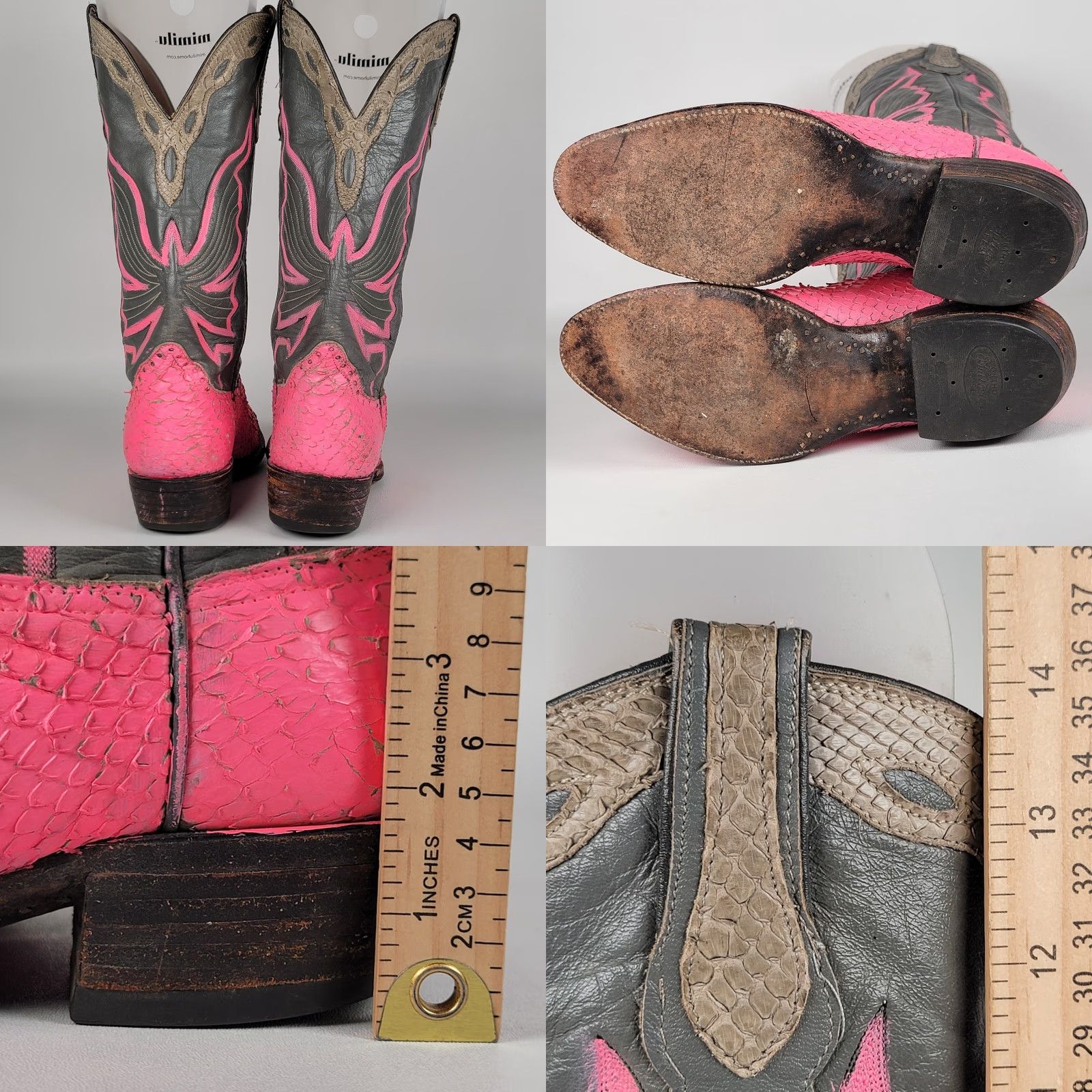 Vintage VINTAGE Hondo Boots Mens 8.5 Cowboy Exotic Hide Leather Pink Paint Western Style Heel Rockabilly Mexico Mens Size US 9 / EU 42 - 8 Thumbnail