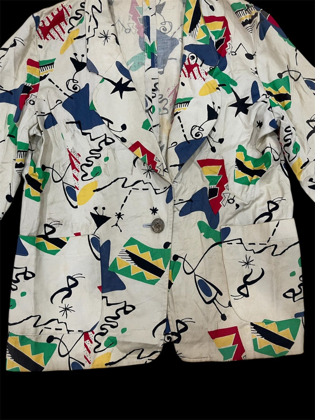 Japanese Brand Vintage Japan Givy Blazer Jacket coat abstract Art US NAVY Size 34S - 2 Thumbnail