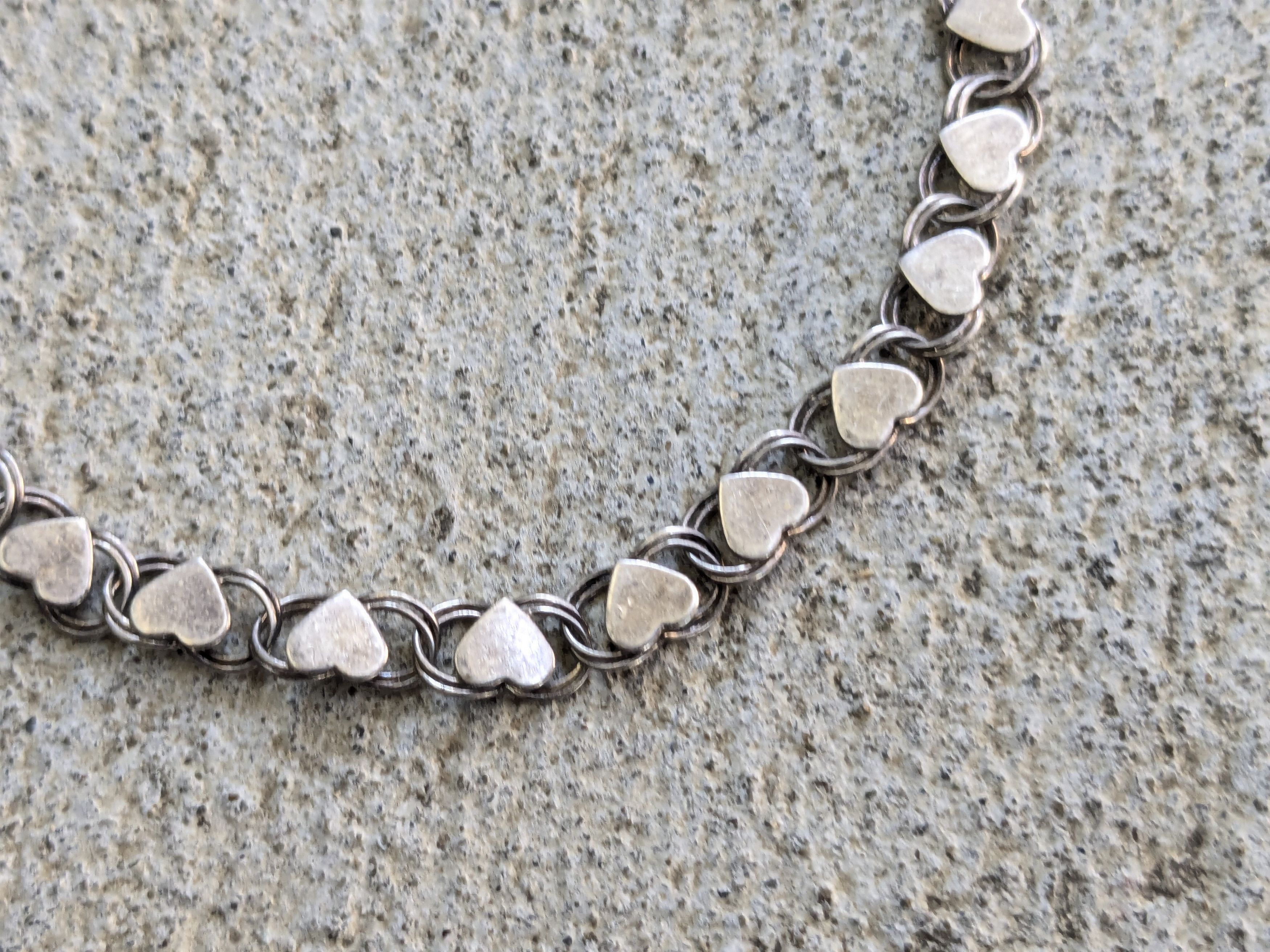 Sterling Silver Vintage Sterling Silver Bracelet Heart Round 7.25" Size ONE SIZE - 8 Thumbnail