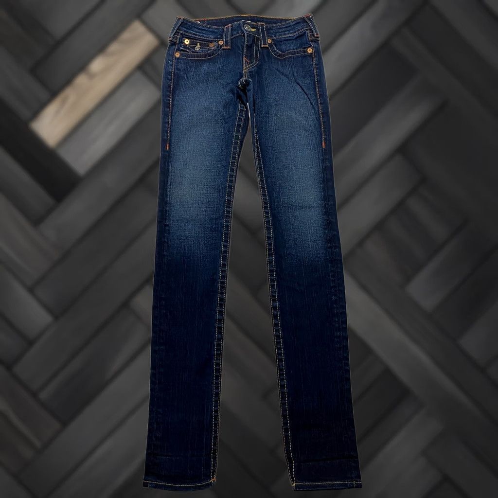 True Religion VINTAGE True Religion Julie Skinny Jeans 27 Dark Wash Contrast Stitch Made in USA 10-599 Womens Jeans Size 27" / US 4 / IT 40 - 1 Thumbnail