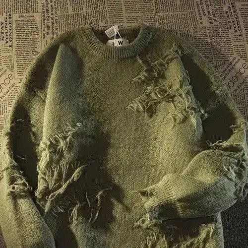 Vintage Distressed Khaki Knit Sweater Size US XL / EU 56 / 4 - 3 Thumbnail