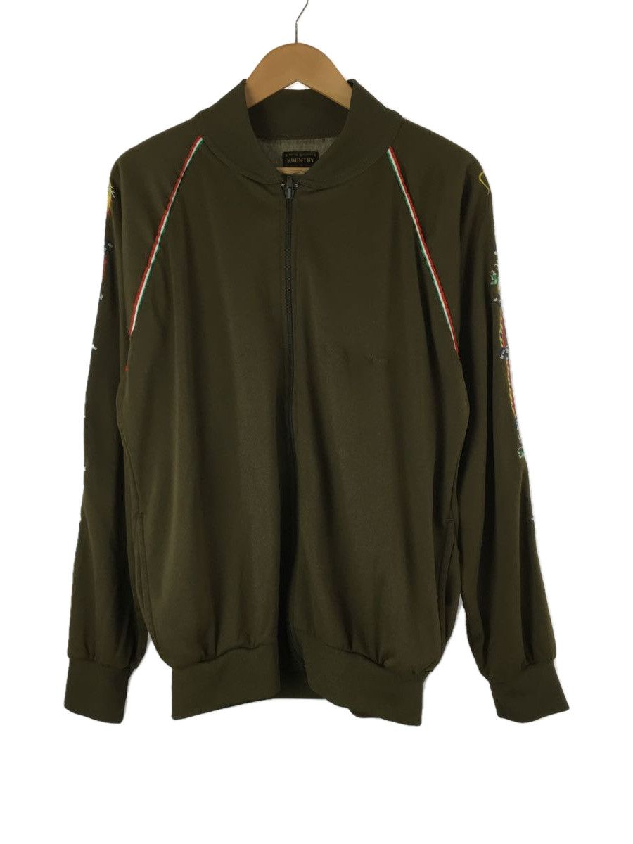 Track jacket Polyester Zip Up Sleeve Print Khaki