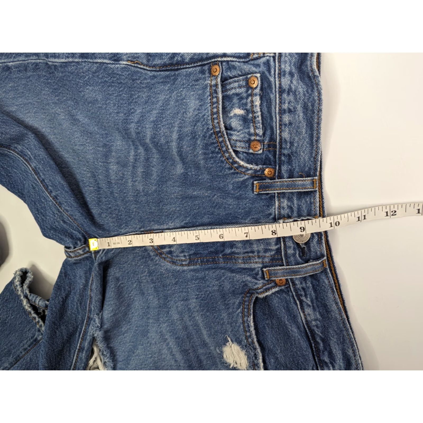 Levi's Levi's Premium Wedgie Straight Women's 24 Blue Denim Jeans Distressed Big E Distressed Size 42" / US 20 - 7 Thumbnail