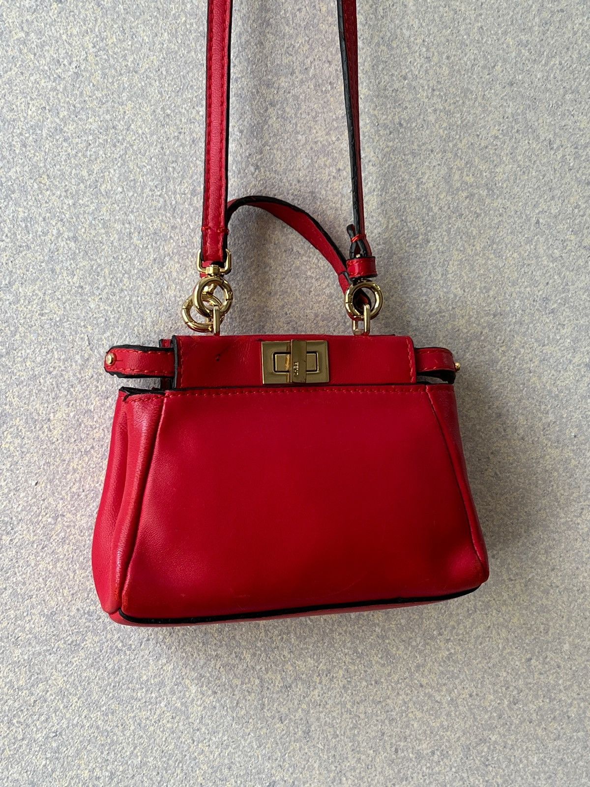 image of Fendi Peekaboo Micro Handbag Crossbody Mini Red Bag, Women's