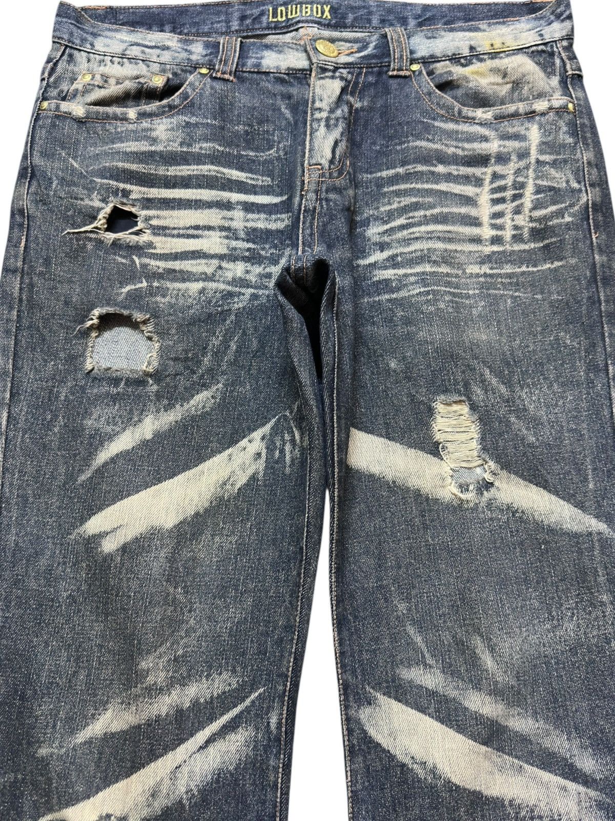 LOWBOX Vintage Lowbox Flare Art Wash Grunge Distressed Denim Size US 33 - 2 Thumbnail