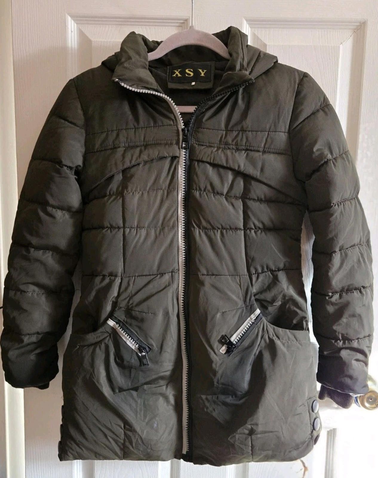 Other XSY Puffer Jacket Winter Coat Juniors L LG Olive Green Hood Size L / US 10 / IT 46 - 3 Thumbnail