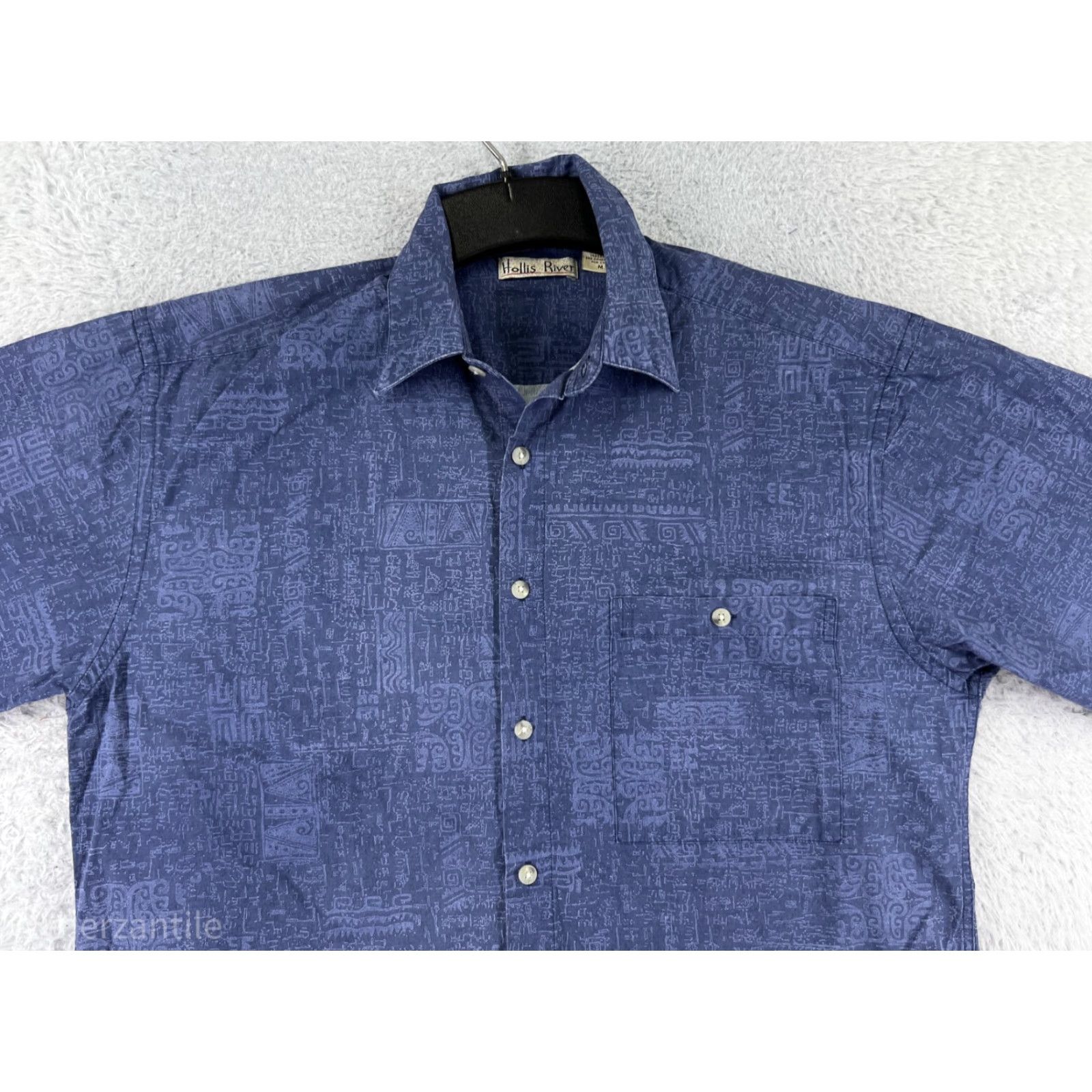 Vintage Hollis River Shirt Mens Medium Blue Tribal Hieroglyph Pattern Button Up Hawaiian Size US M / EU 48-50 / 2 - 4 Thumbnail