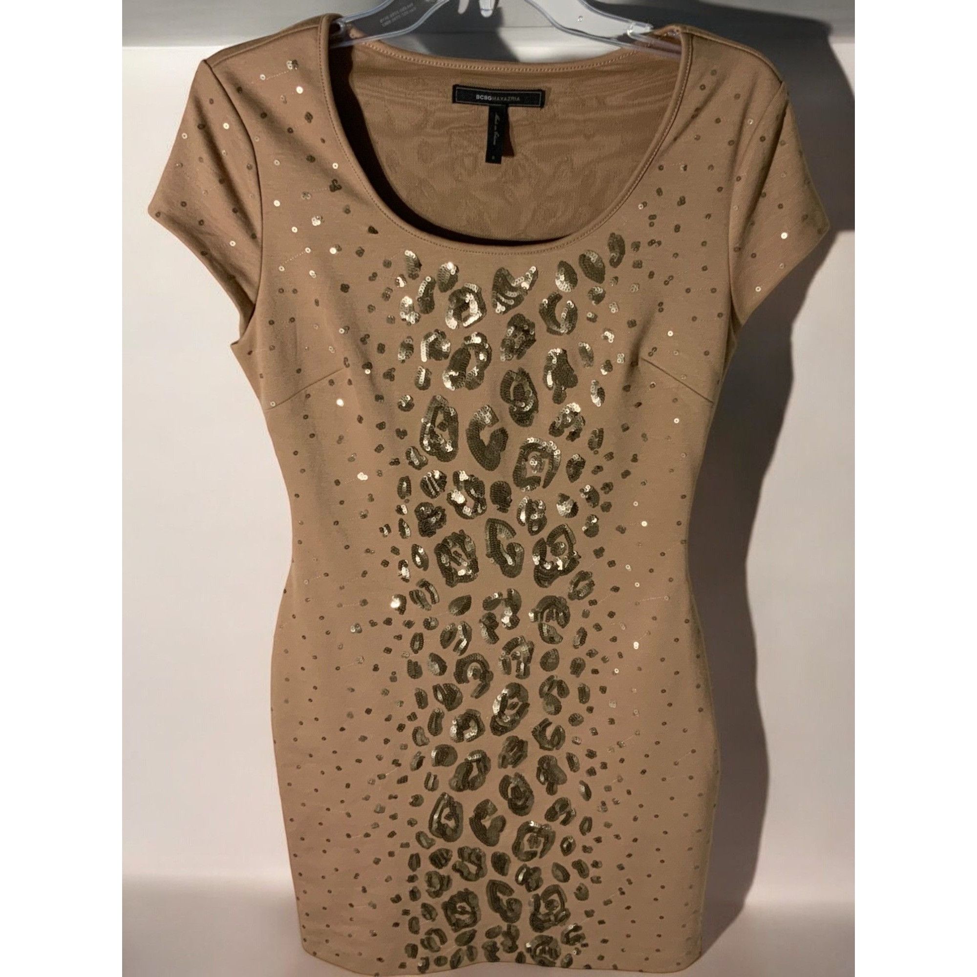 Bcbgmaxazria BCBGMaxazria Womens Camel Leopard Sequin Mini Dress Small Size S / US 4 / IT 40 - 1 Thumbnail