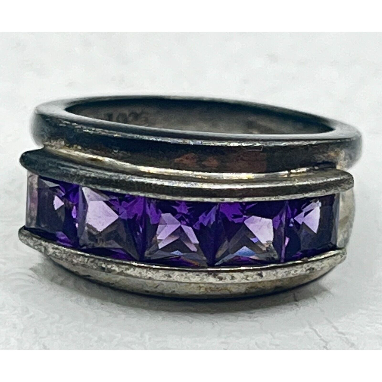 Sterling Silver Amethyst Ring Sterling Silver Estate Size 5 Channel Set Band Size ONE SIZE - 2 Thumbnail
