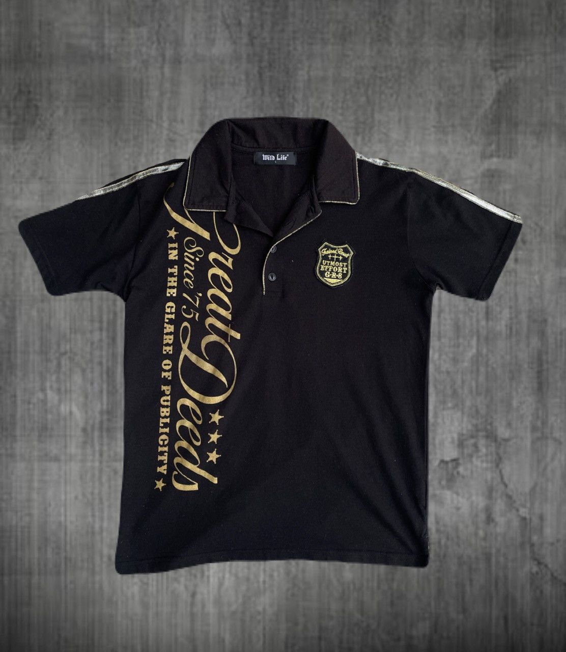 2000s Japanese archive Vkei Poem Embroidery Polo Shirts Y2K