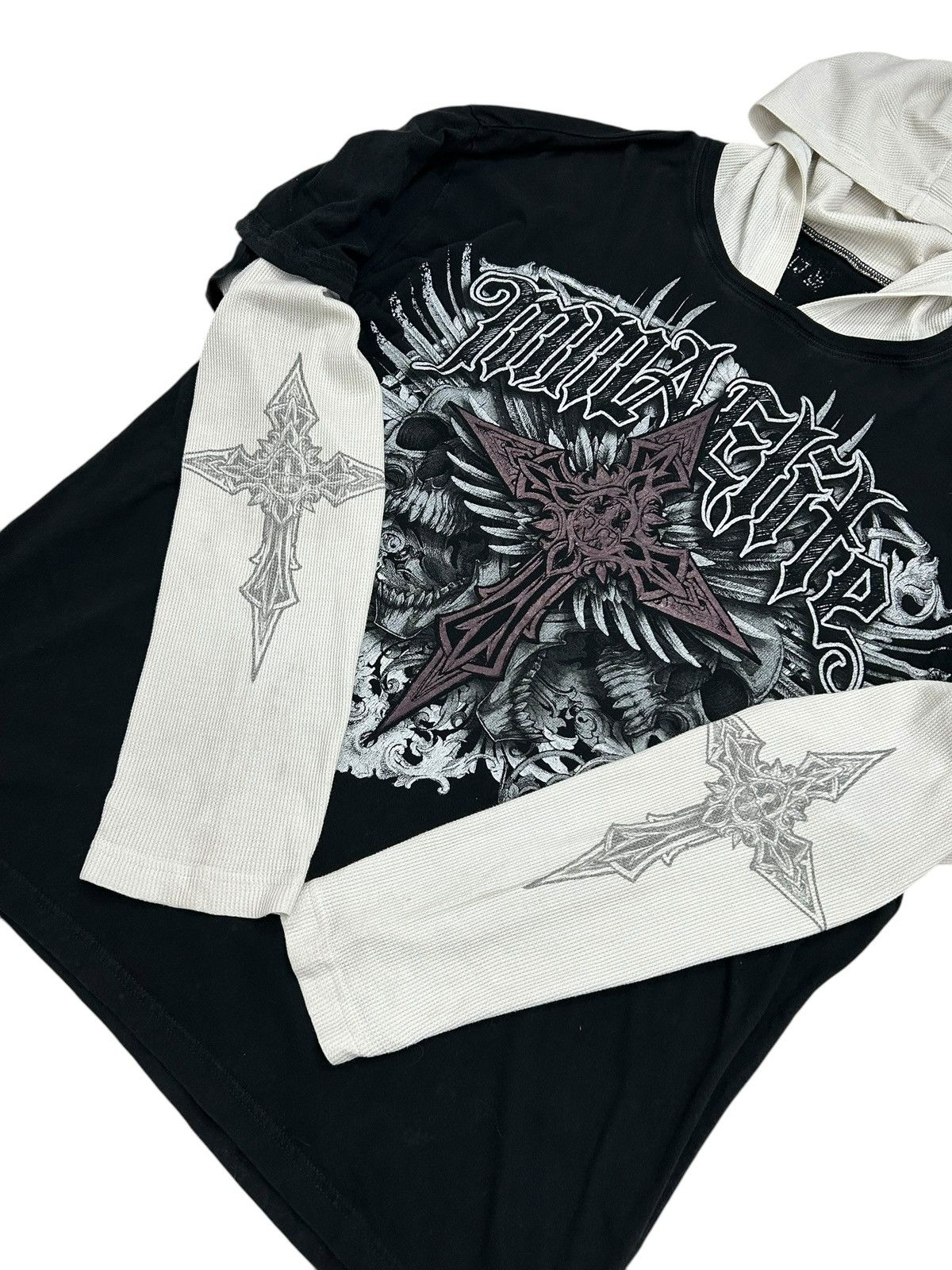 Designer × Japanese Brand MMZ Elite Gothic Cross Hoodie Layered L/Sleeve Graphic Tee Size US XL / EU 56 / 4 - 6 Thumbnail