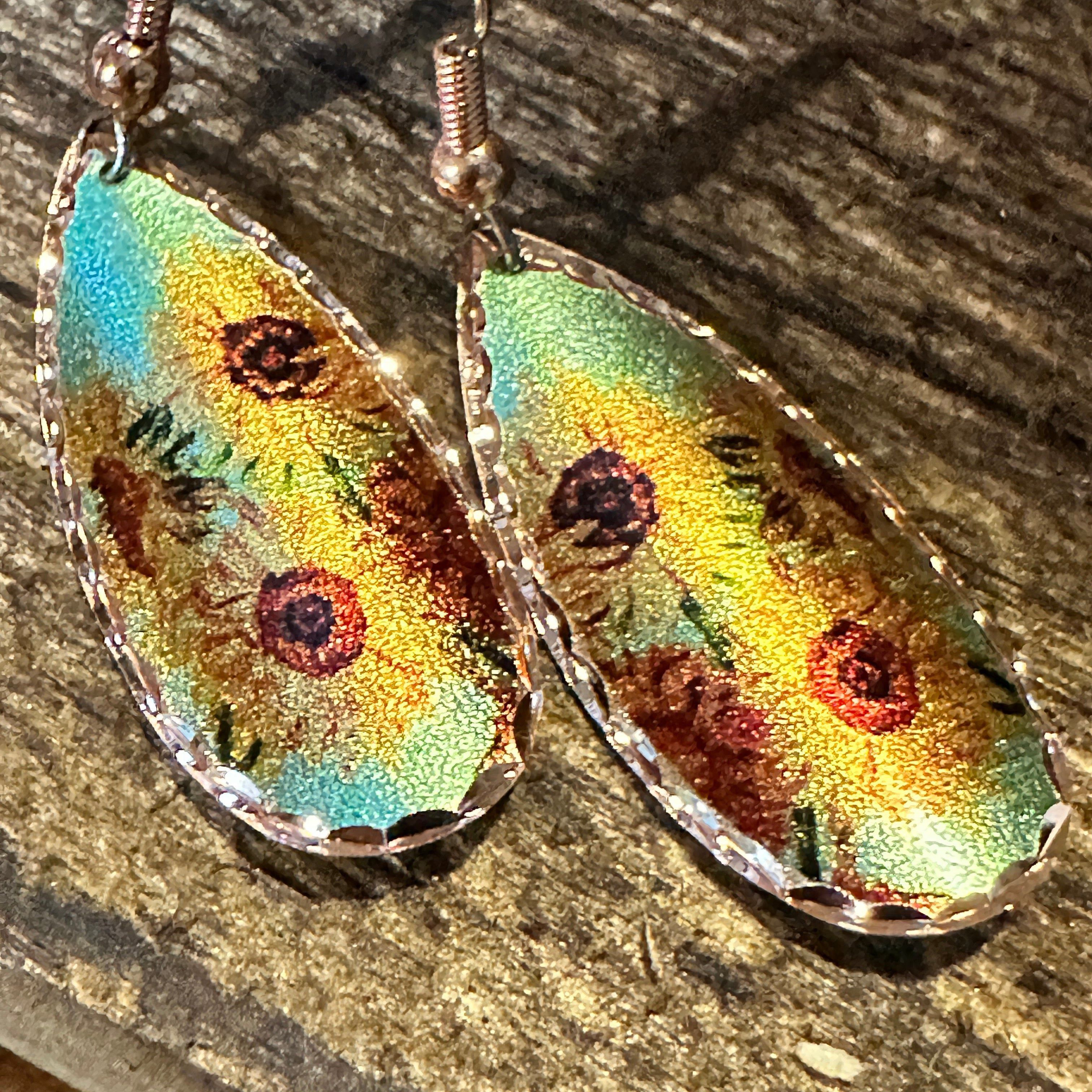 Other Handmade Boho Copper Earrings, Diamond Cut Van Gogh Sunflowe Size ONE SIZE - 7 Thumbnail