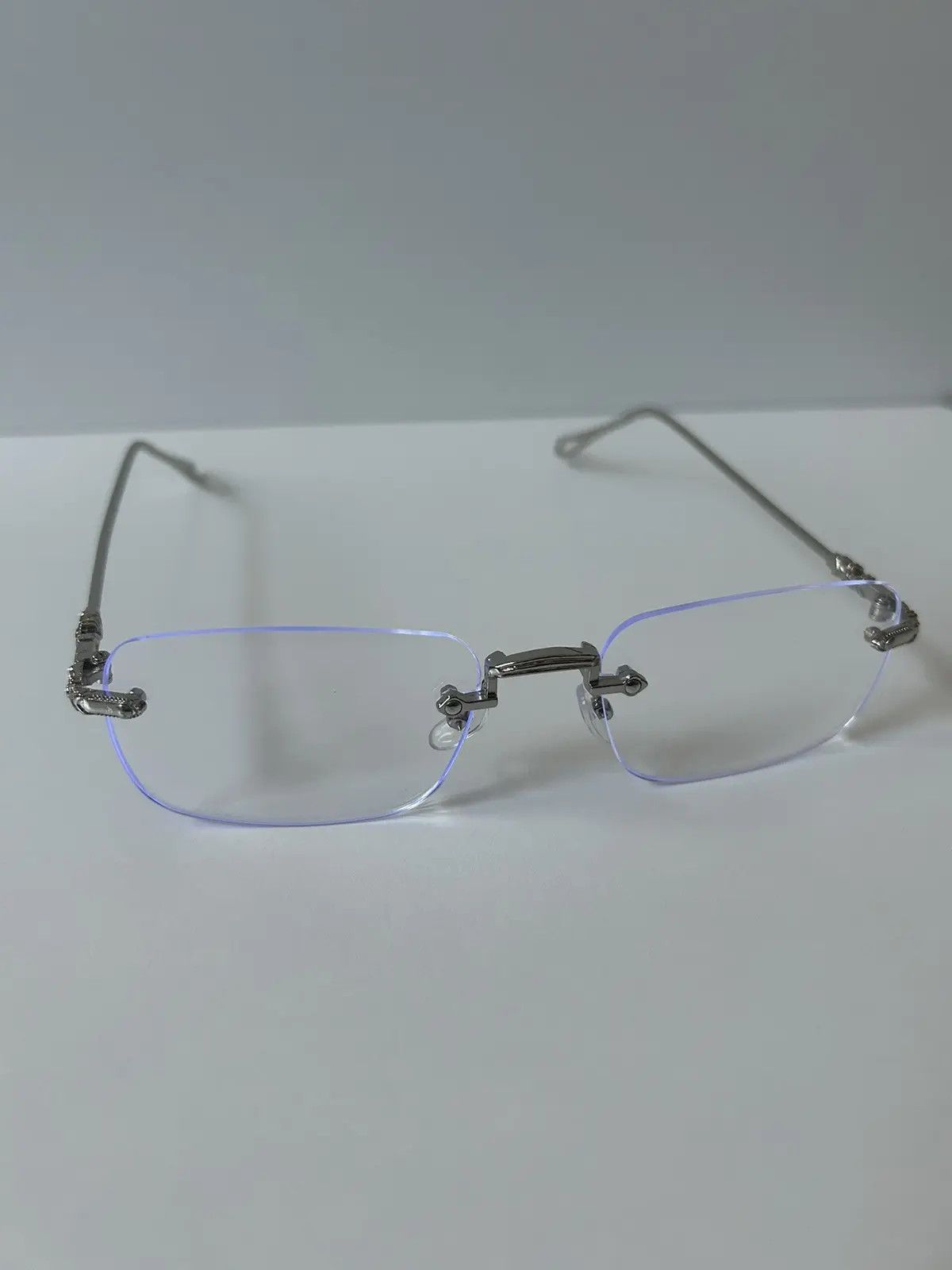 Japanese Brand × Vintage 90s Y2K style silver cross rimless blue tint lux glasses Size ONE SIZE - 1 Thumbnail