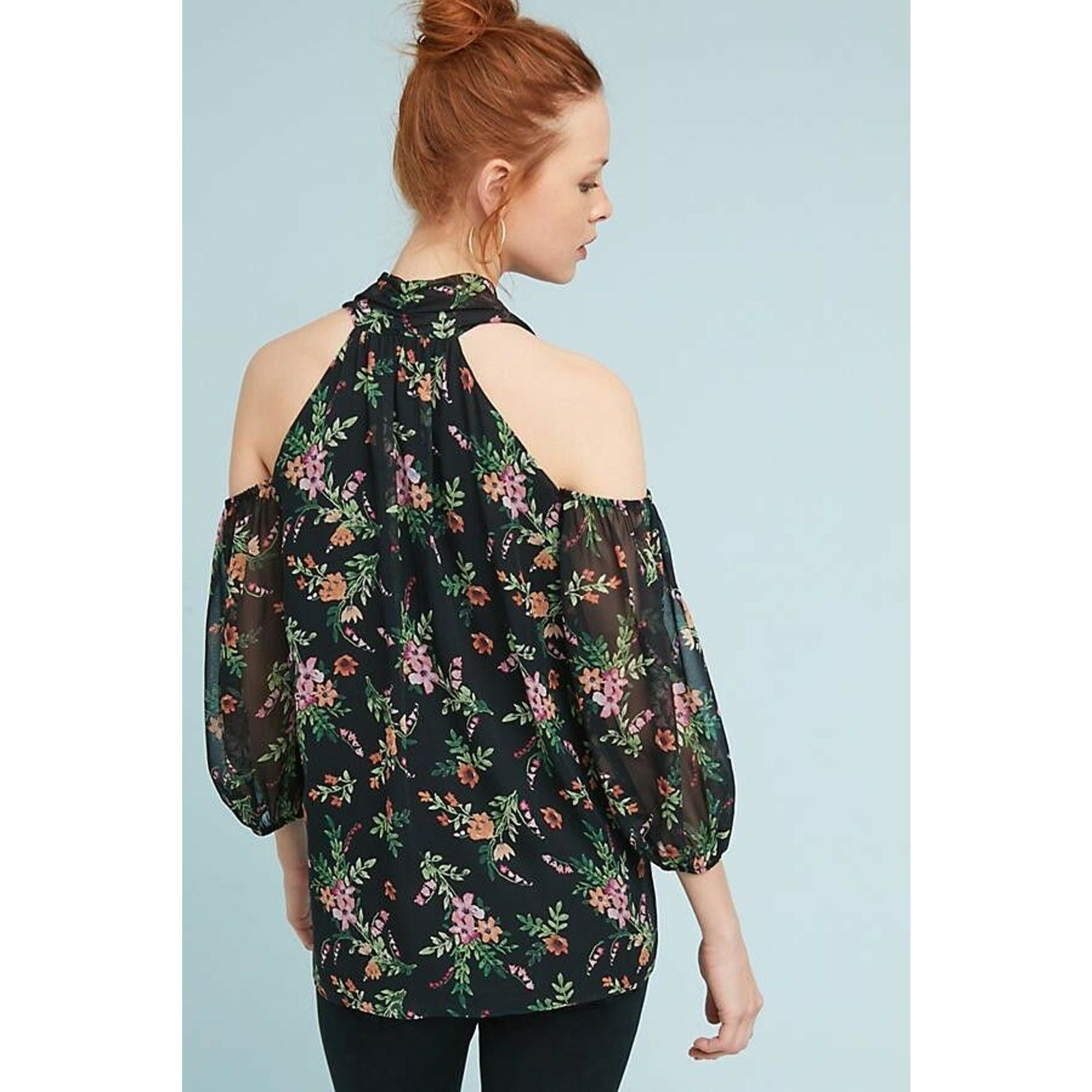 Anthropologie New Anthropologie Shoshanna Open-Shoulder Silk Floral Blouse Size S / US 4 / IT 40 - 3 Thumbnail