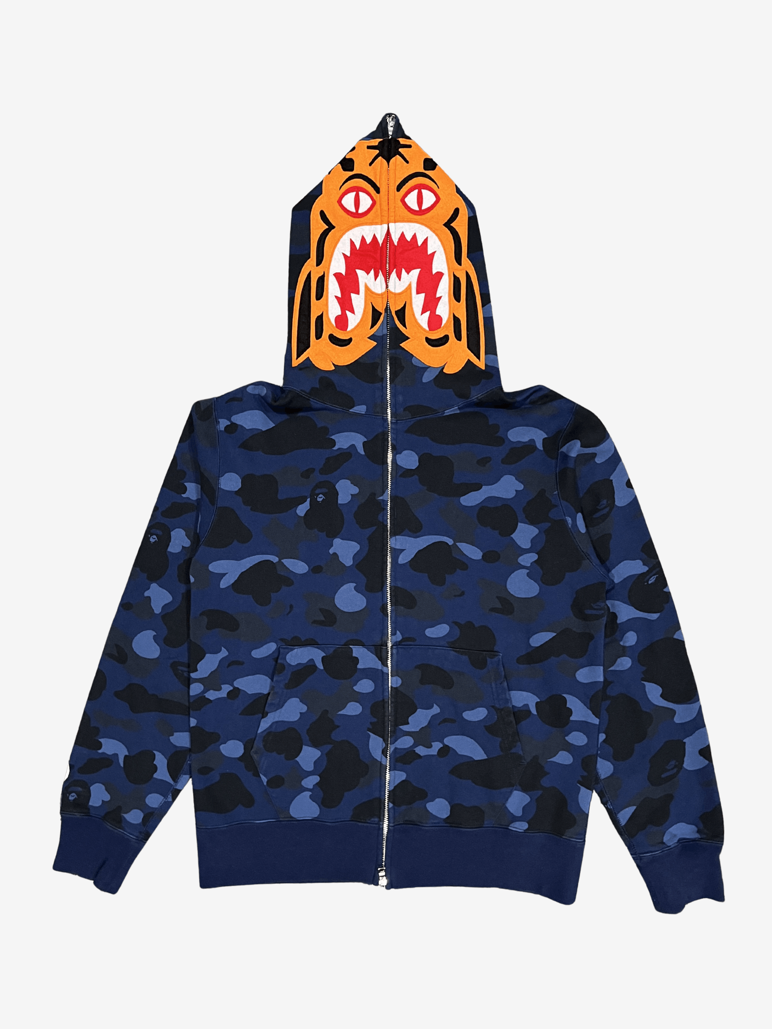 Bape A Bathing Ape Blue Camo Tiger Shark Full Zip Up Shark Hoodie Size US L / EU 52-54 / 3 - 1 Thumbnail