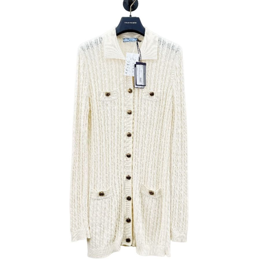 Prada Cable Knit Cardigan Size 40 in White, Women's